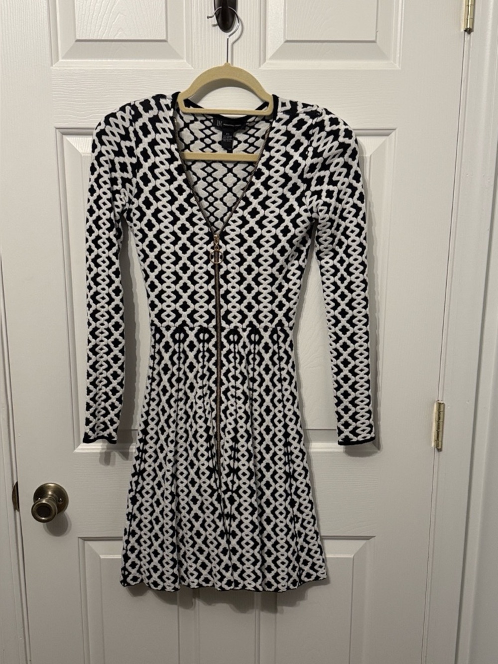INC International Concepts Black and White Geometric Knit Dress